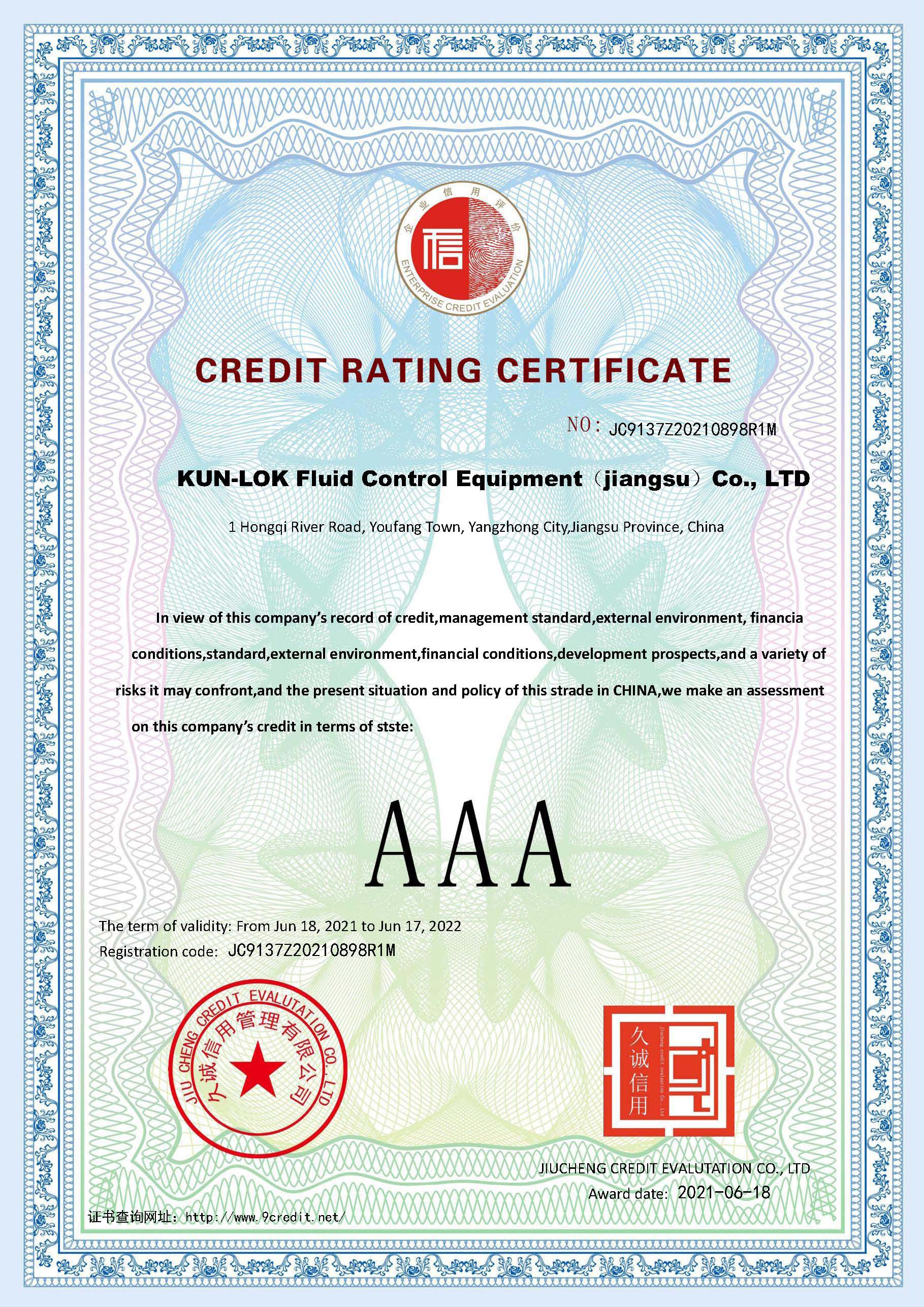 Credit Rating Certificate